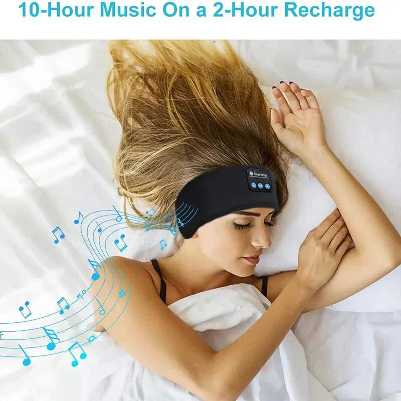 Woman sleeping on her side wearing the DreamSide sleep headband